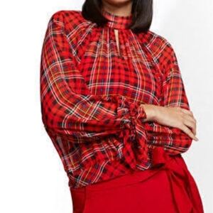 NEW York & Company Plaid Long Sleeve Blouse